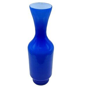Vintage Hand Blown Cobalt Blue Cased Glass Bottle Vase Mid-Century Modern
